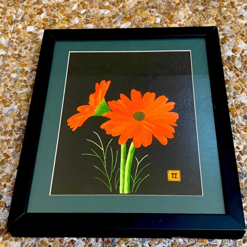 Vintage Embroidered Flower Picture Frame